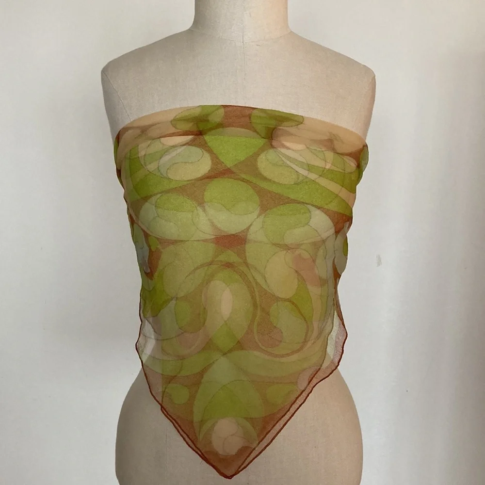 1950s 1960s MCM sheer nylon scarf, green swirl print